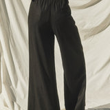Grove Linen Wide Leg Pants in Black, waist and pocket detail
