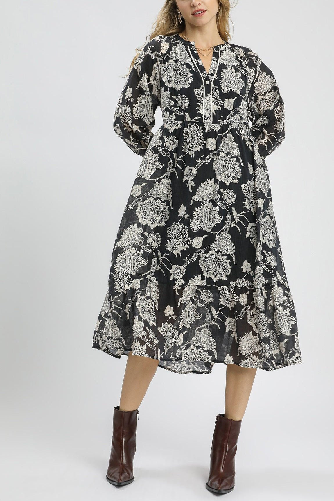 Daphne Two - Tone Boho Midi Dress - MTT Collective