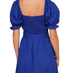 Darling Impulse Cobalt Blue Linen Button - Front Skater Mini Dress - MTT Collective