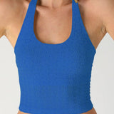 Davina Floral Lace Halter Crop Top in Royal Blue