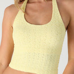Davina Floral Lace Halter Crop Top in Pale Banana