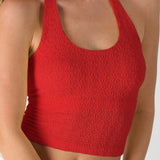 Davina Floral Lace Halter Crop Top in Red