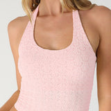 Davina Floral Lace Halter Crop Top in Icy Pink