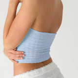 Davina Floral Lace Halter Crop Top in Serene Blue, back