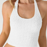 Davina Floral Lace Halter Crop Top in White