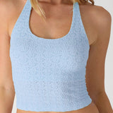 Davina Floral Lace Halter Crop Top in Serene Blue