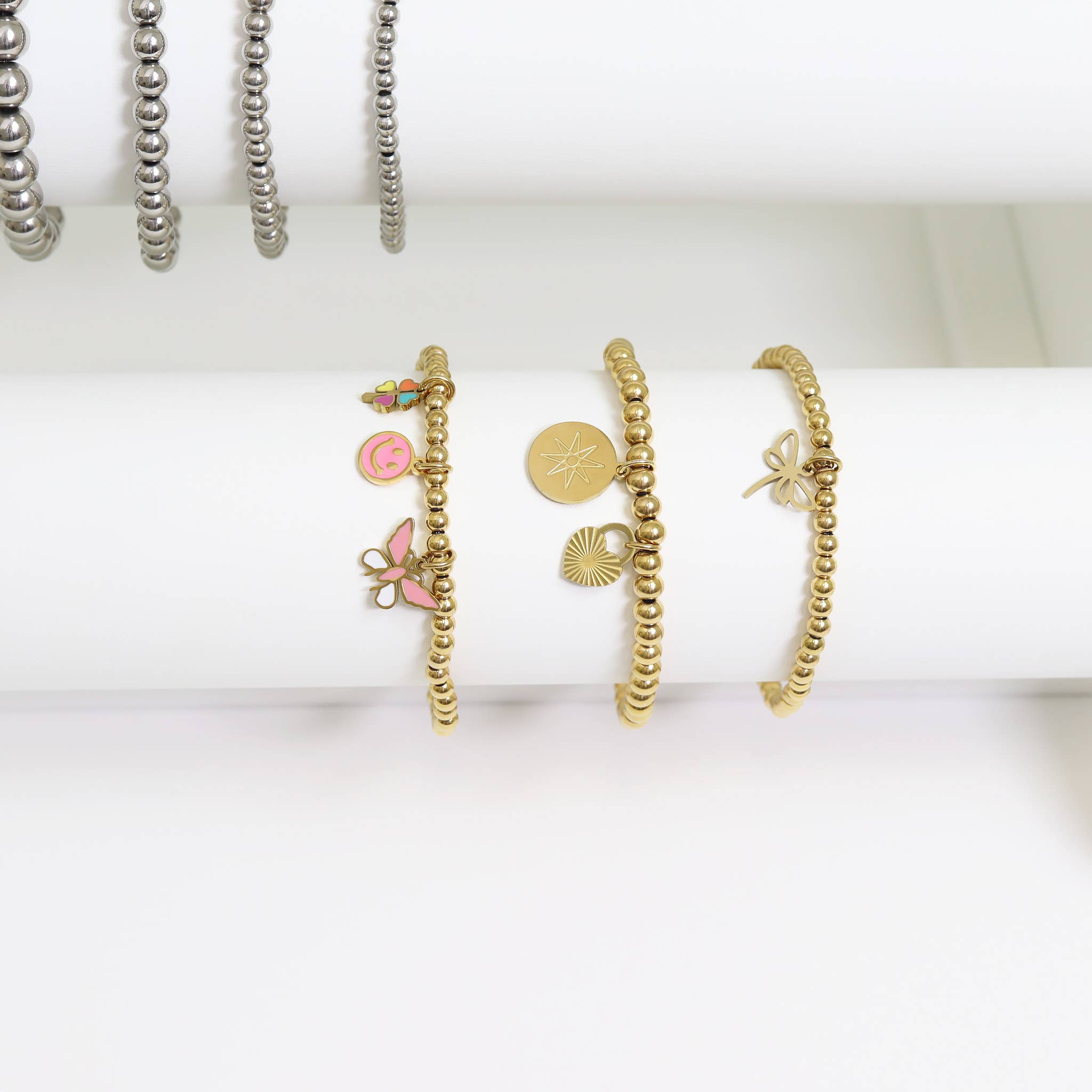 Bianca Gold Stainless Steel Beaded Stretch Bracelet - MTT Collective