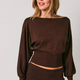Aspen Boat Neck Dolman Sweater in Brown, front