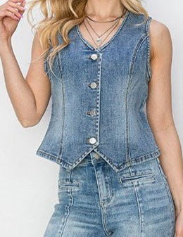 Deana V - Neck Button Down Vest - MTT Collective