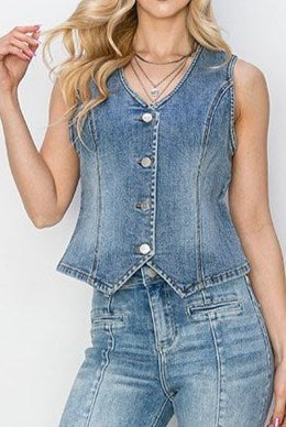 Deana V - Neck Button Down Vest - MTT Collective