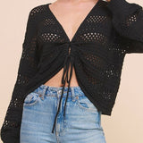 Ruth Open Weave Ruched Drawstring Pullover Sweater