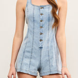 Daisy Button Front Denim Romper