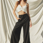 Grove Linen Wide Leg Pants in Black, full length