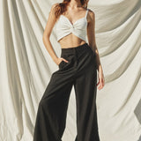 Grove Linen Wide Leg Pants in Black, full length