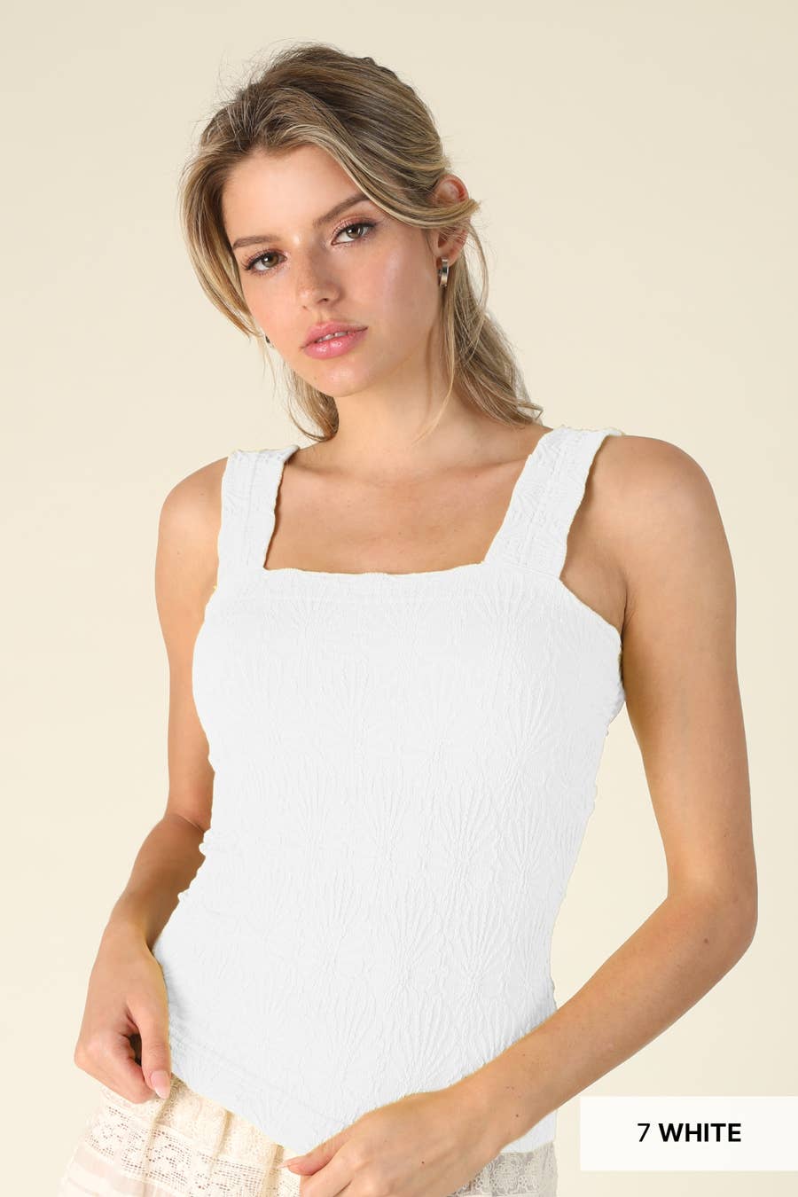 Julie Lace Textured Square Top in White