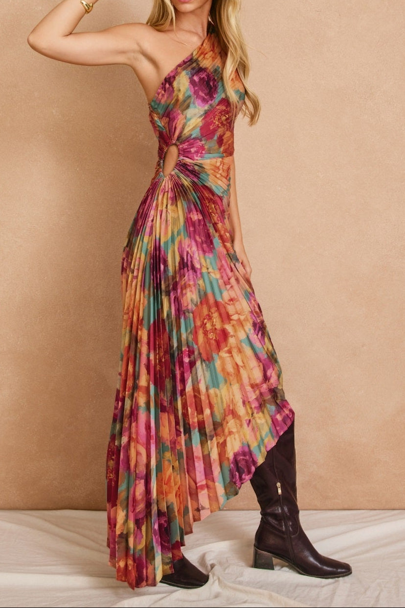 No One Else Asymmetrical Pleated Maxi Dress