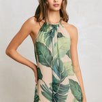 Vesper Beaded Halter Dress in Resort Palm, full length