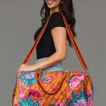 Wildflower Woven Duffel in burnt orange floral, detail