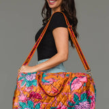 Wildflower Woven Duffel in burnt orange floral, detail