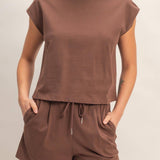 Cap Sleeve Boxy Top and Shorts Set - Chocolate