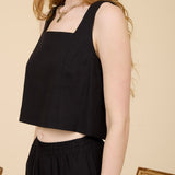 Square Neck Button Linen Tank