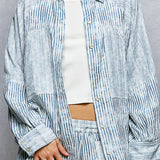 Stripe Woven Oversized Raglan Button Shirt