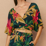 Rowan Printed Surplice Top in Midnight Paradise, front