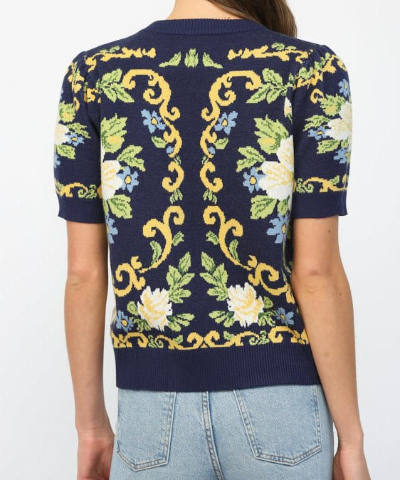 Elaine Floral Short Sleeve Sweater Top - MTT Collective