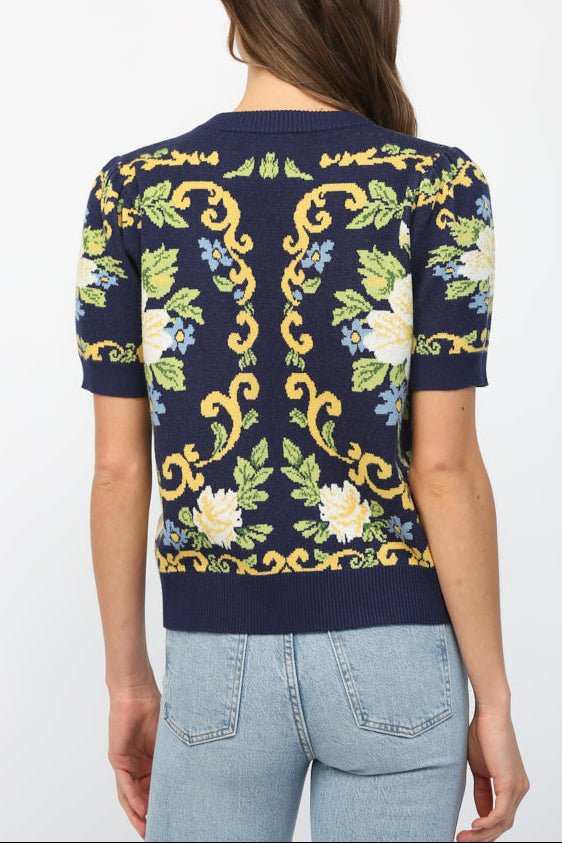 Elaine Floral Short Sleeve Sweater Top - MTT Collective