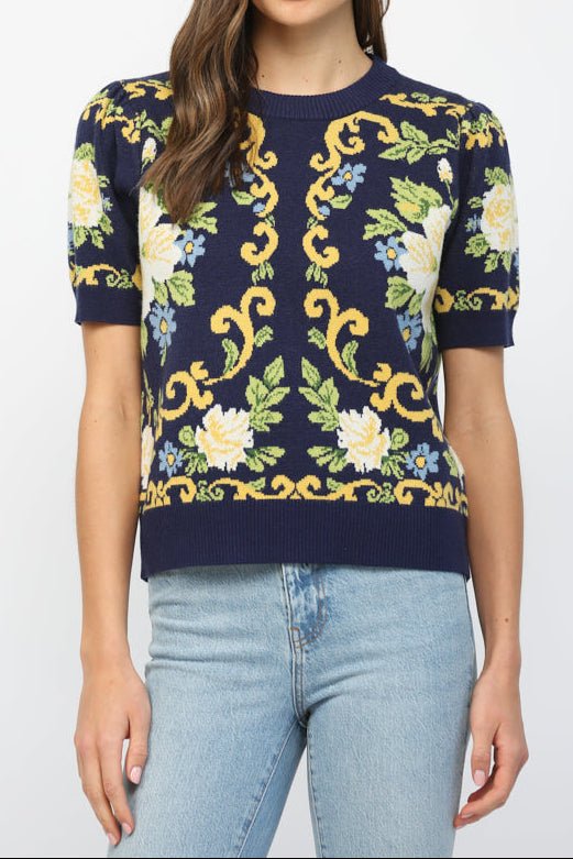 Elaine Floral Short Sleeve Sweater Top - MTT Collective