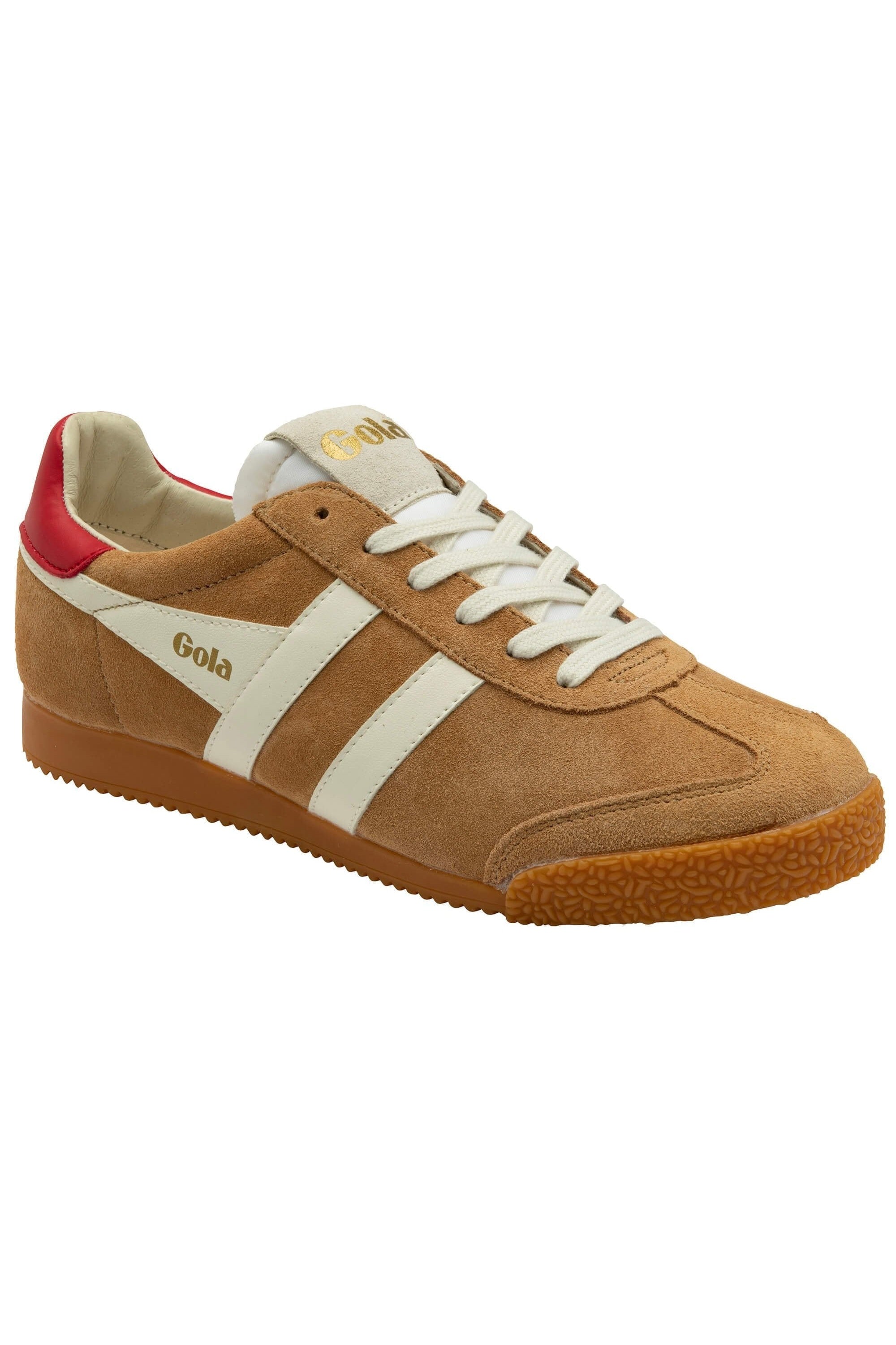 Gola Elan Trainer - Caramel/Off White/Deep Red - Angled View