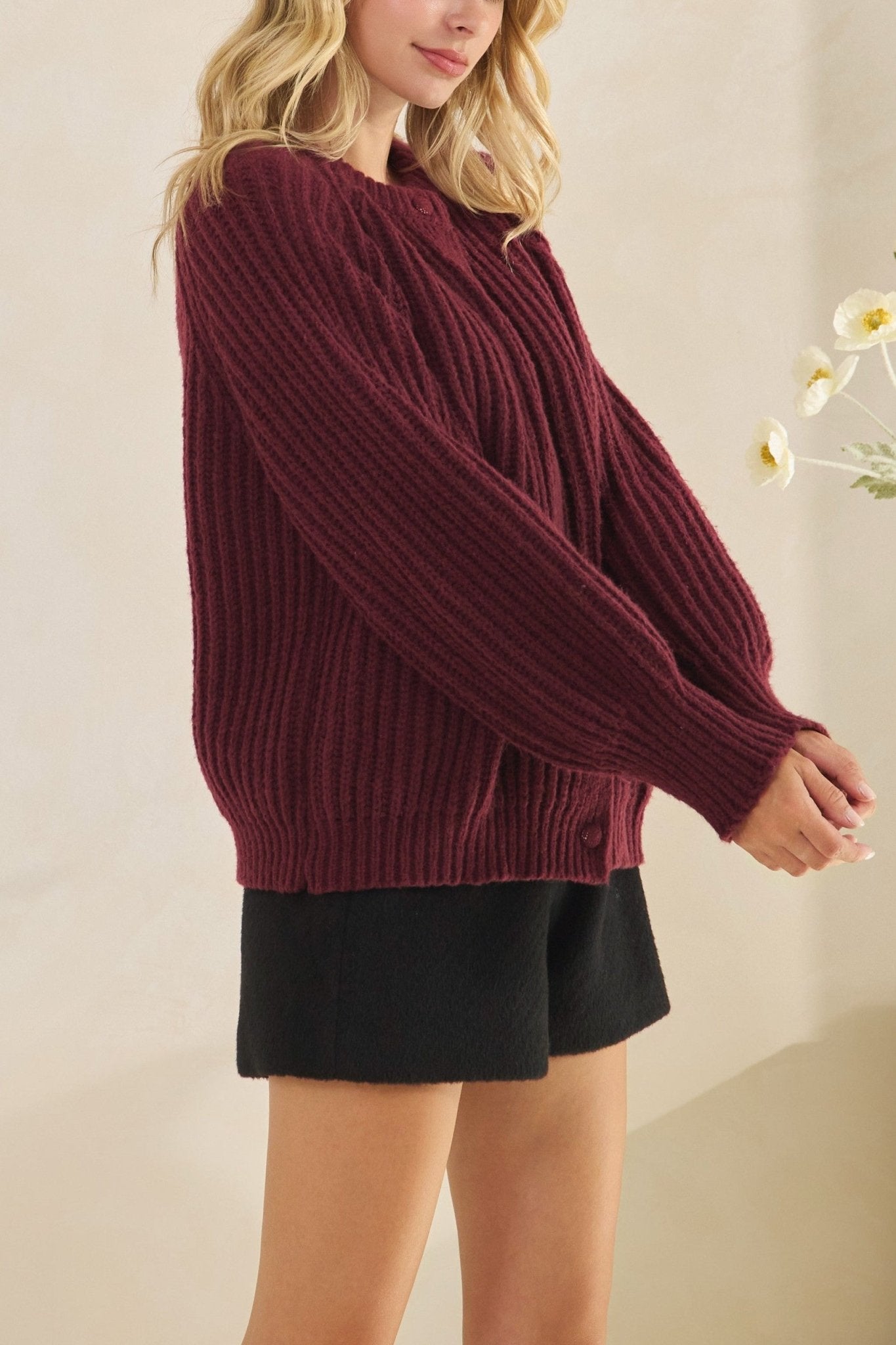 Elsie Rib Knit Button Cardigan - MTT Collective