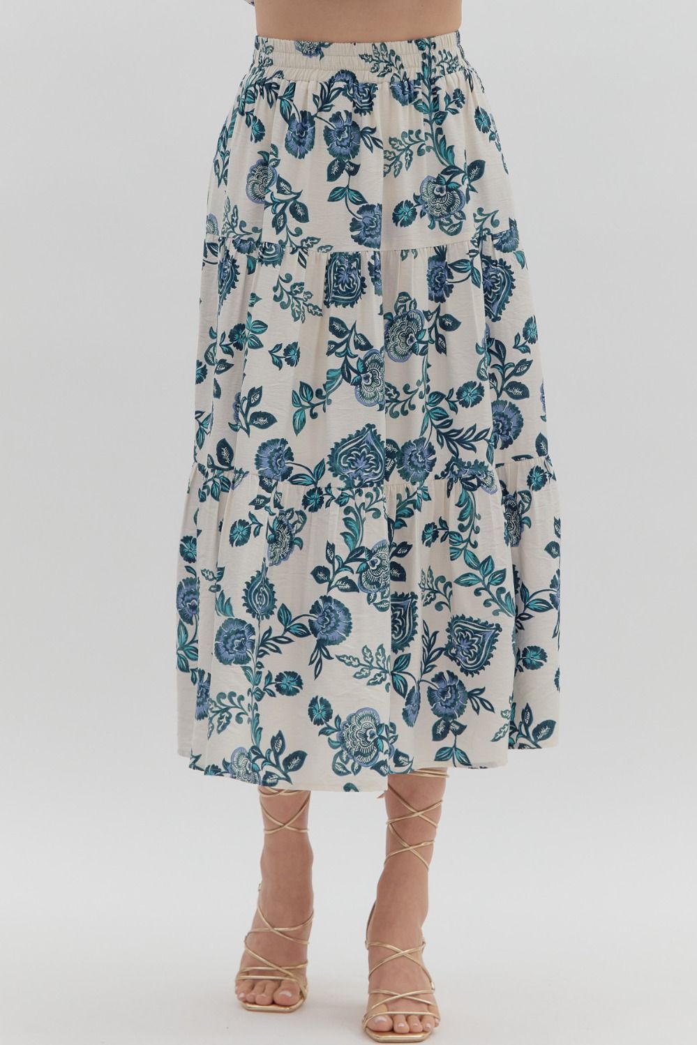 entro - Womens - Bottoms - Skirts - White & Teal Floral Maxi Skirt - MTT Collective