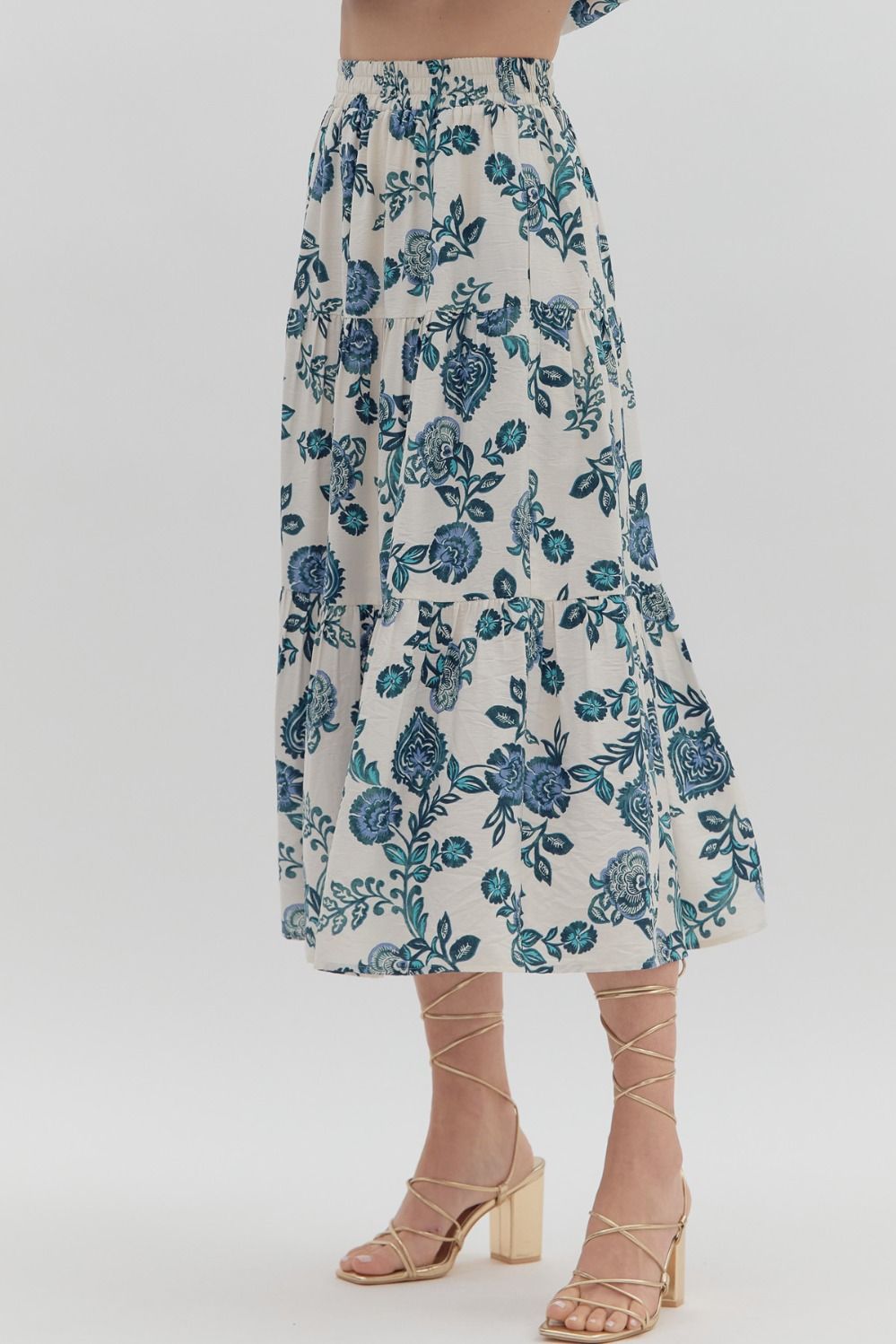 entro - Womens - Bottoms - Skirts - White & Teal Floral Maxi Skirt - MTT Collective