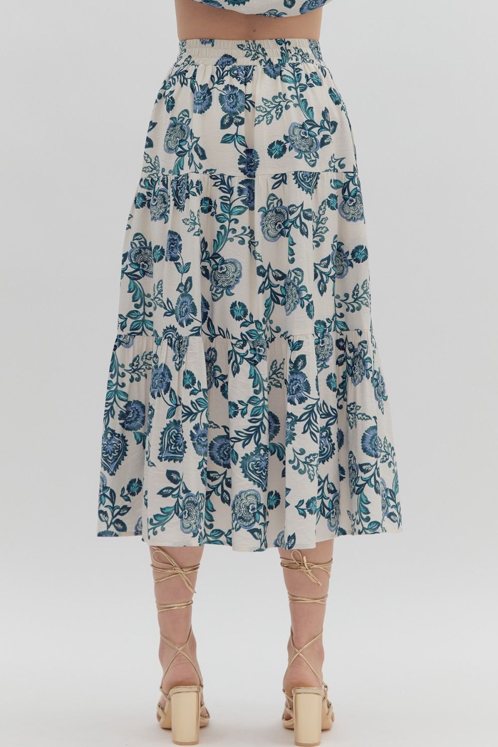 entro - Womens - Bottoms - Skirts - White & Teal Floral Maxi Skirt - MTT Collective
