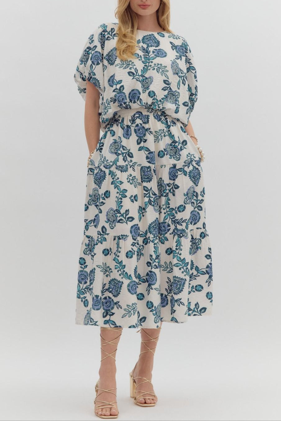 entro - Womens - Bottoms - Skirts - White & Teal Floral Maxi Skirt - MTT Collective