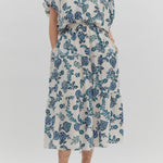 entro - Womens - Bottoms - Skirts - White & Teal Floral Maxi Skirt - MTT Collective