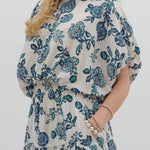 entro - Womens - Tops - Blouses - White & Teal Floral Top - MTT Collective