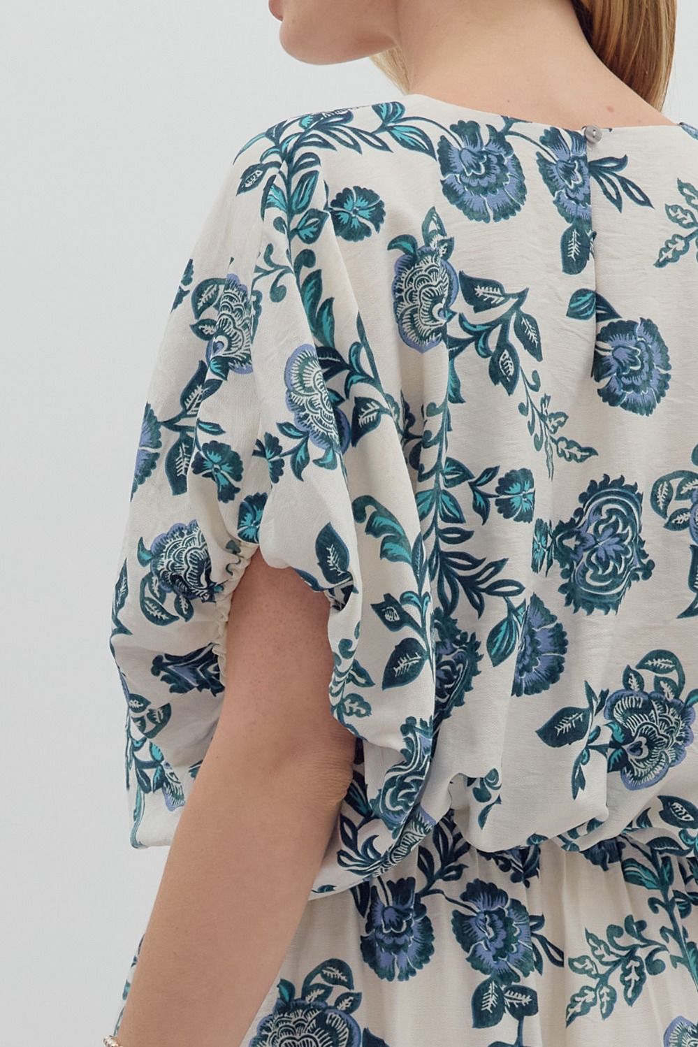 entro - Womens - Tops - Blouses - White & Teal Floral Top - MTT Collective