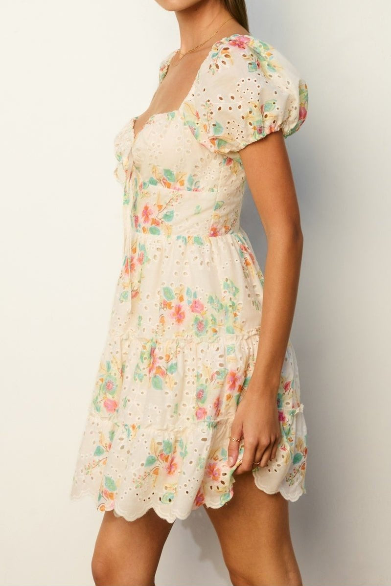 Everbloom Eyelet Puff Sleeve Mini Dress - MTT Collective