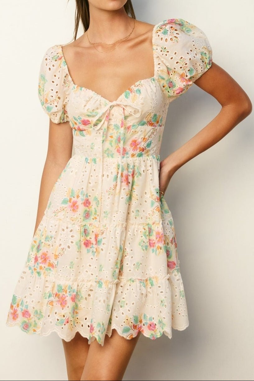 Everbloom Eyelet Puff Sleeve Mini Dress - MTT Collective