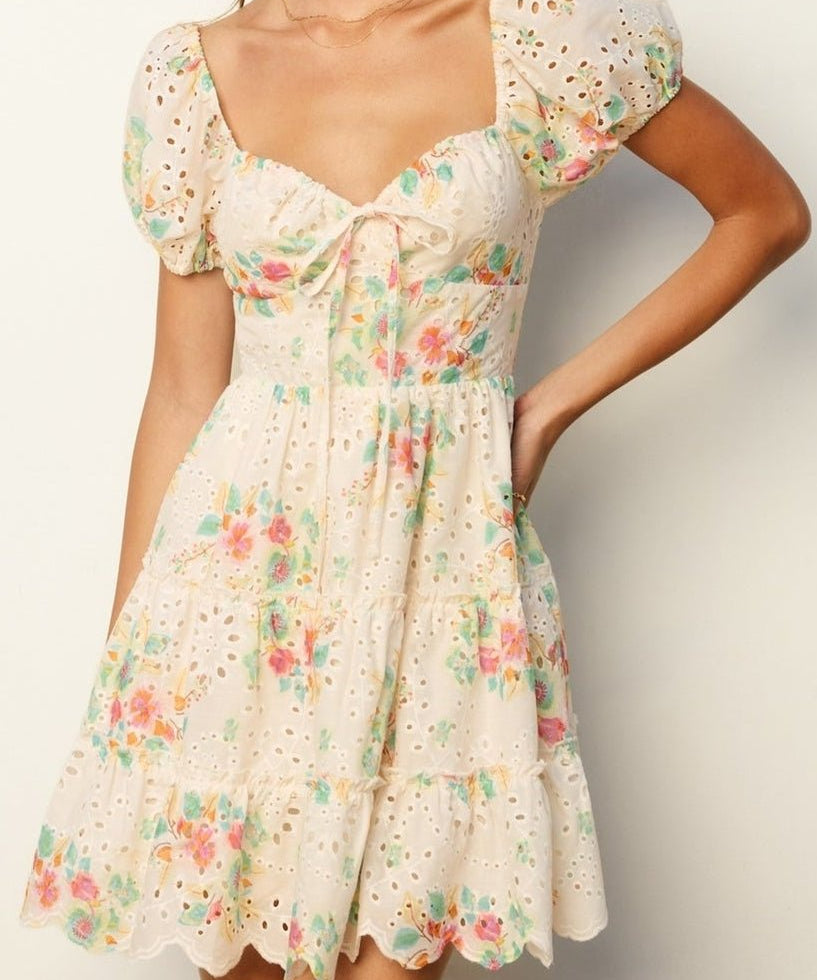 Everbloom Eyelet Puff Sleeve Mini Dress - MTT Collective