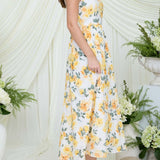 Eyelet Pattern Scallop Lace Trim Midi Dress - MTT Collective