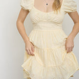 Eyelet Puff Sleeve Tiered Midi Dress - MTT Collective
