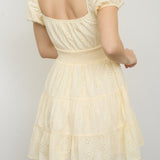 Eyelet Puff Sleeve Tiered Midi Dress - MTT Collective