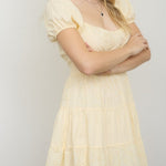 Eyelet Puff Sleeve Tiered Midi Dress - MTT Collective