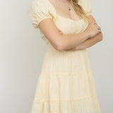 Eyelet Puff Sleeve Tiered Midi Dress - MTT Collective