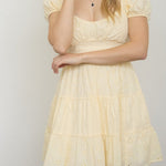 Eyelet Puff Sleeve Tiered Midi Dress - MTT Collective