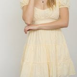 Eyelet Puff Sleeve Tiered Midi Dress - MTT Collective