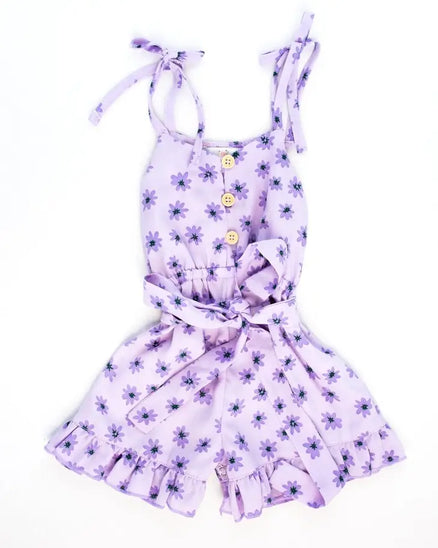 Girls Ashton Tie Strap Ruffle Romper - MTT Collective